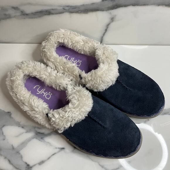 Ryka Women's Blue Leather Sherpa Lined Adventure Slip-ons Clogs Sz 7 Outdoor - Picture 2 of 8